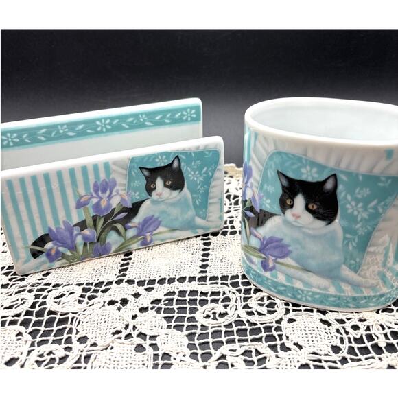 1989 Hallmark Tuxedo Cat Vanity Set of Two By Crowning Touch Japan for Hallmark - Picture 1 of 9